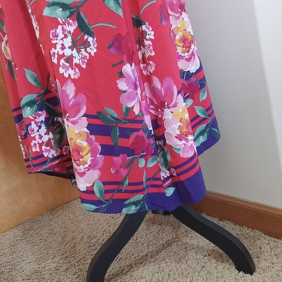 Chris McLaughlin Size 16 Dress Red Pink White Floral Maxi Faux Wraparound - Picture 5 of 15